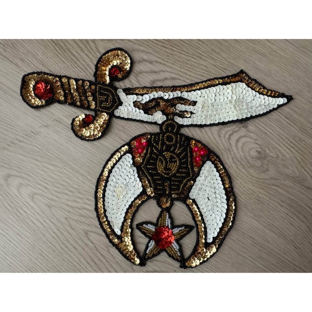 New Vintage Sequin Shriners Emblem Patch Appliqué 10” x 8” - Lot of 4